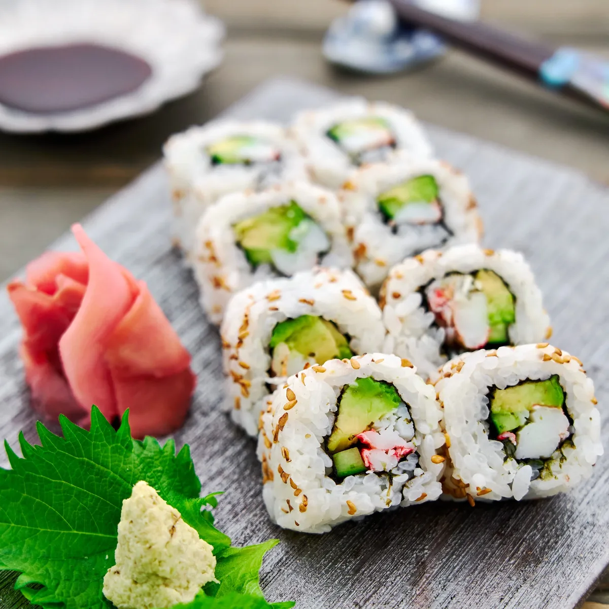 A california roll struck through with a red cross
